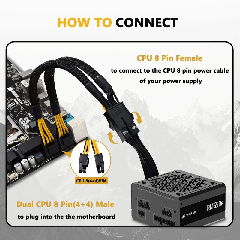 COMeap CPU 8 Pin Splitter, Female to Male Power Supply EPS Converter Adapter Extension Sleeved Cable for Motherboard 9.5-inch(24cm) - Image 5